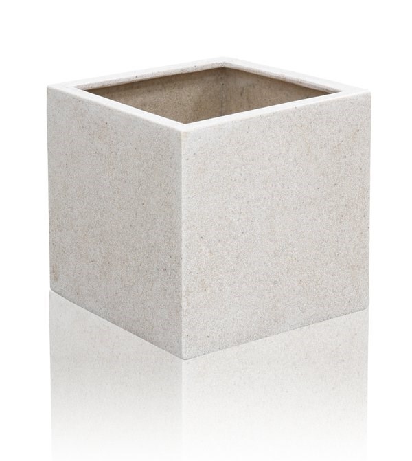 30cm Poly-Terrazzo White Medium Cube Pot