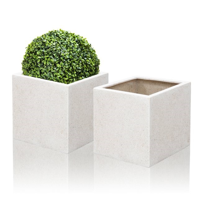 20cm Poly-Terrazzo Small White Cube Pot