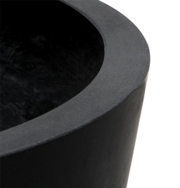 60cm Polystone Black Round Planter – Set of 2