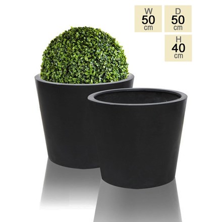 50cm Polystone Black Round Planter - Set of 2