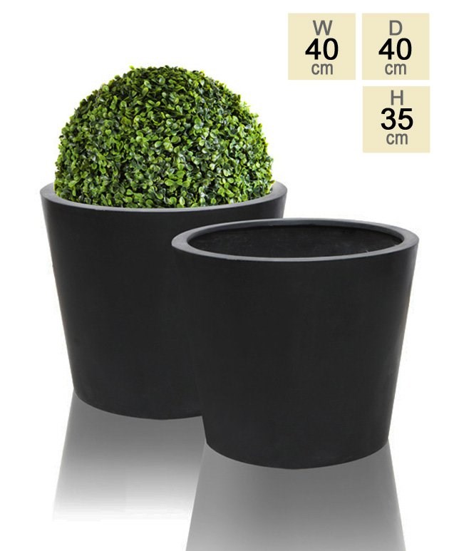 40cm Polystone Black Round Planter – Set of 2