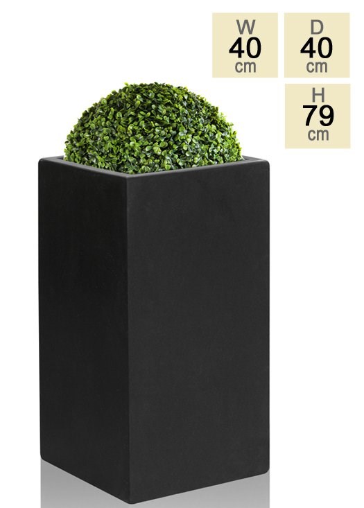 79cm Poly-Terrazzo Large Black Tall Cube Planter