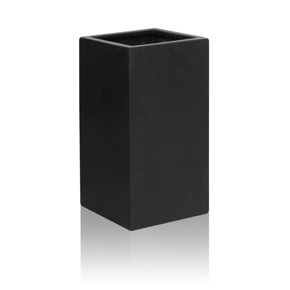 60cm Poly-Terrazzo Small Black Tall Cube Planter