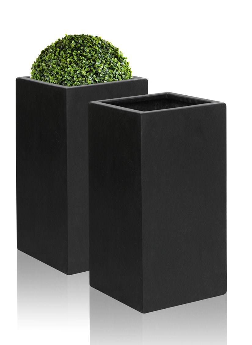 60cm Poly-Terrazzo Small Black Tall Cube Planter