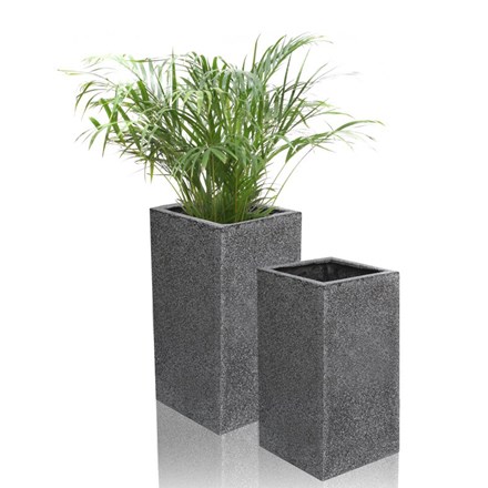 Black Poly-Terrazzo Tall Cube Planter - Set of 2 - H60cm/H79cm