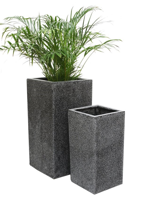 Black Poly-Terrazzo Tall Cube Planter - Set of 2 - H60cm/H79cm