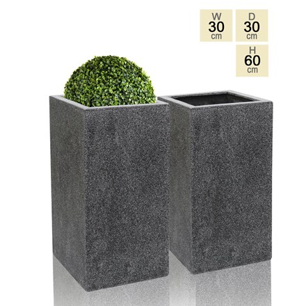 60cm Poly-Terrazzo Black Tall Cube Planter - Set of 2