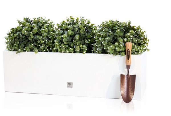 L98cm Gloss Fibreglass Trough Planter in White - By Primrose™