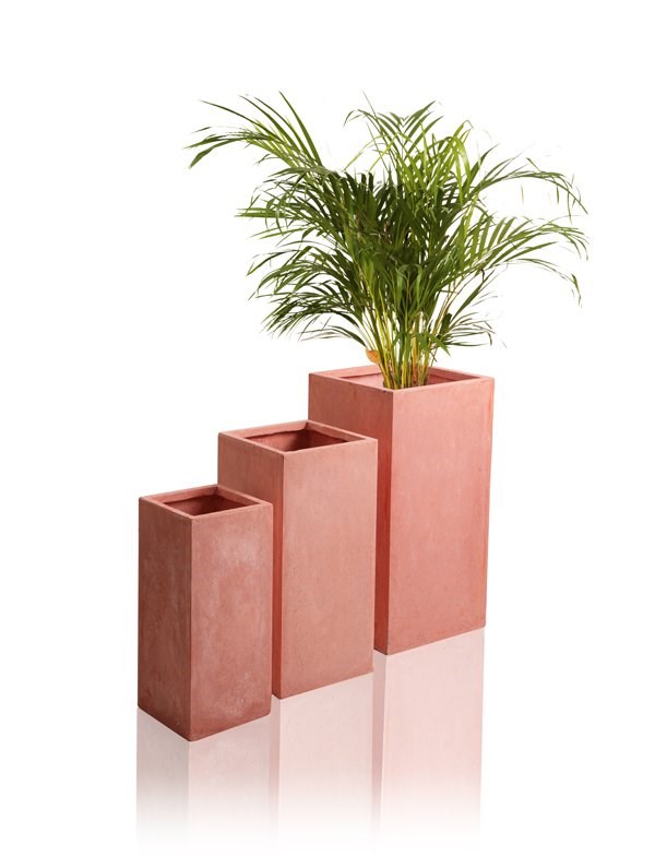 60cm Terracotta Fibrecotta Tall Cube Planter