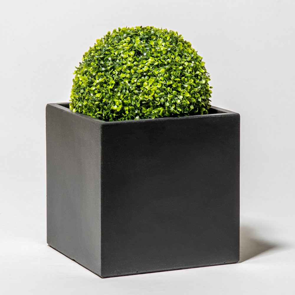 40cm Terracotta Fibrecotta Dark Grey Cube Planter