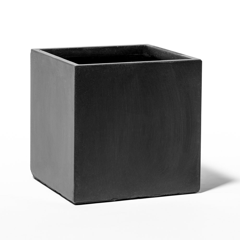 30cm Terracotta Fibrecotta Dark Grey Cube Planter