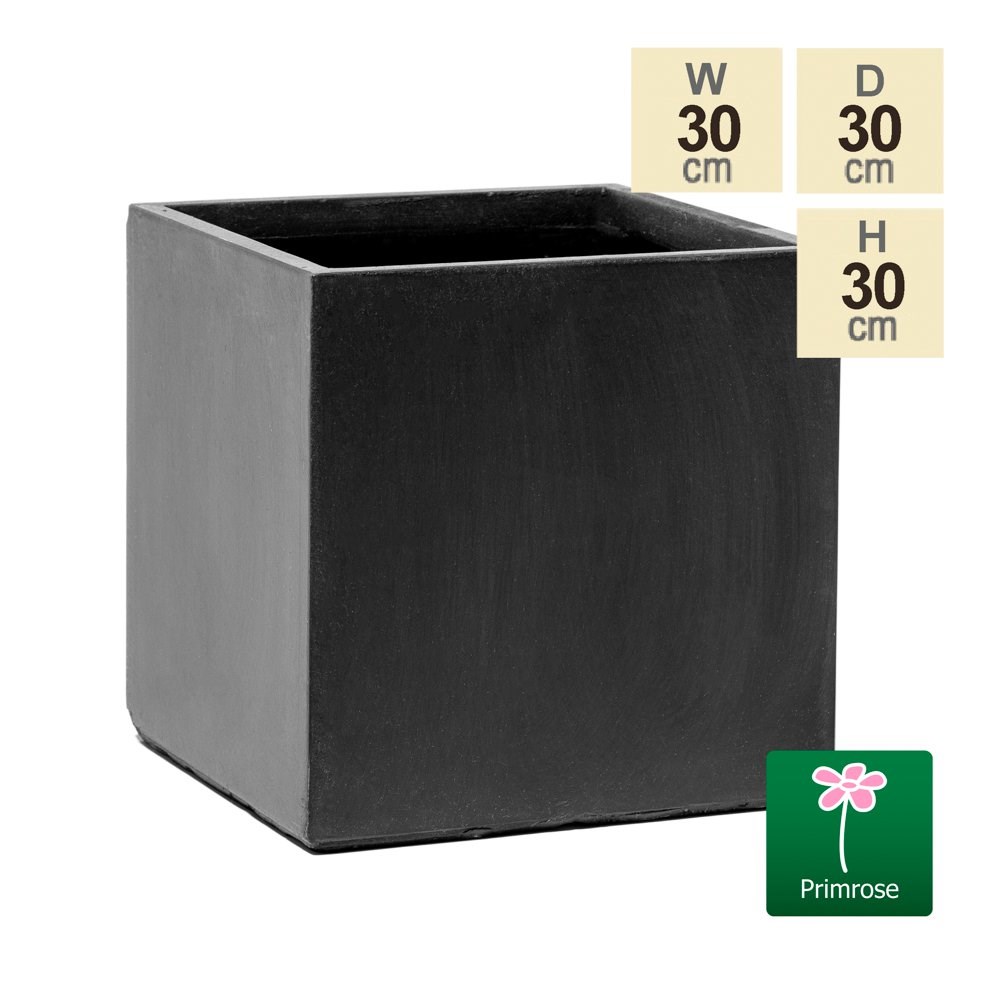 30cm Fibrecotta Dark Grey Cube Pot – Set of 2