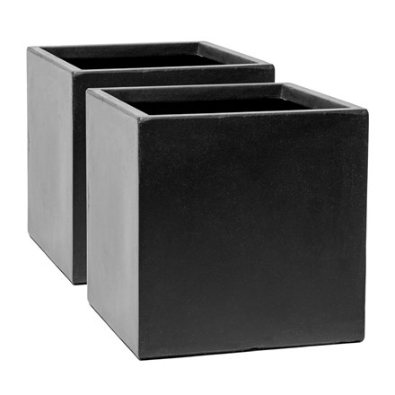 40cm Fibrecotta Dark Grey Cube Planters – Set of 2