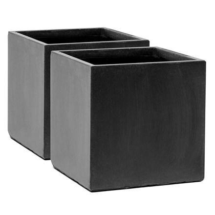 50cm Fibrecotta Dark Grey Cube Planters – Set of 2