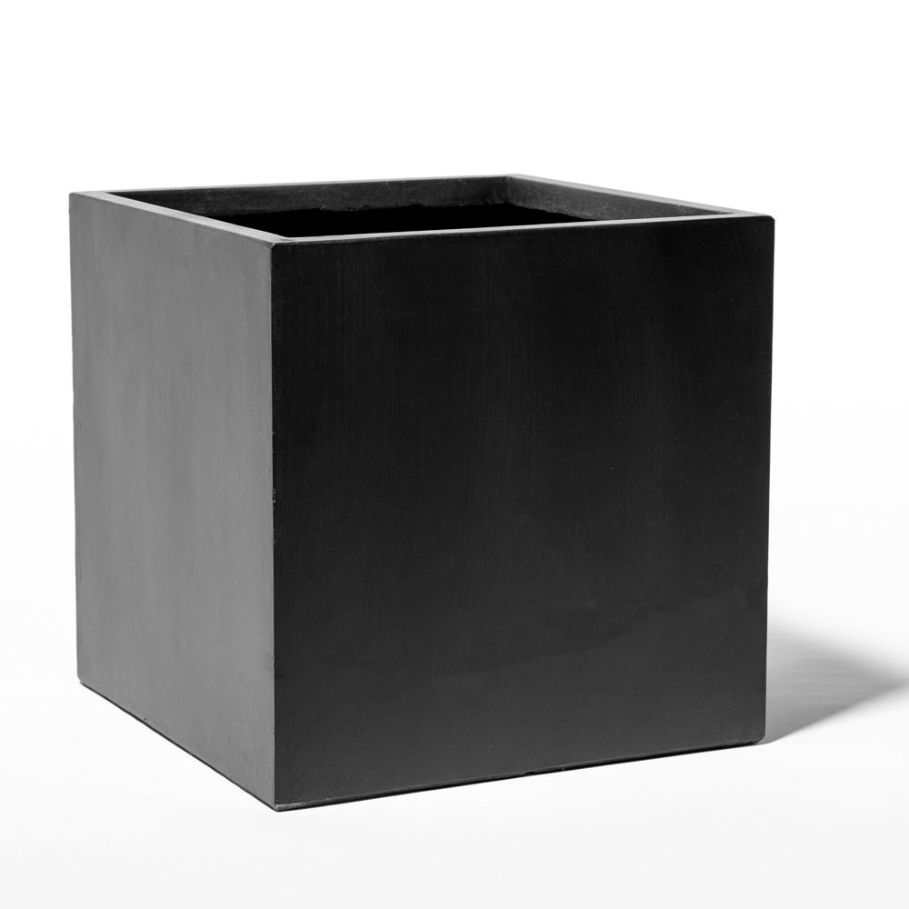 50cm Terracotta Fibrecotta Dark Grey Cube Planter