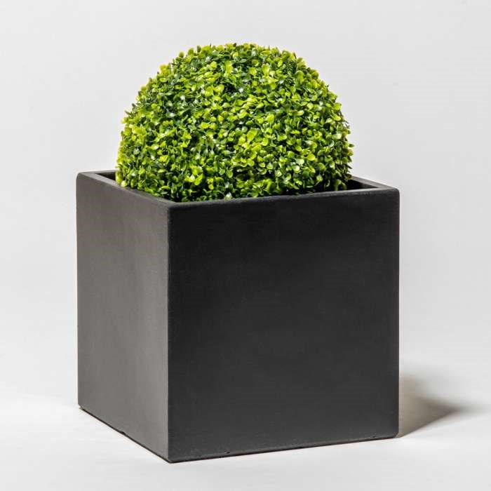 50cm Terracotta Fibrecotta Dark Grey Cube Planter