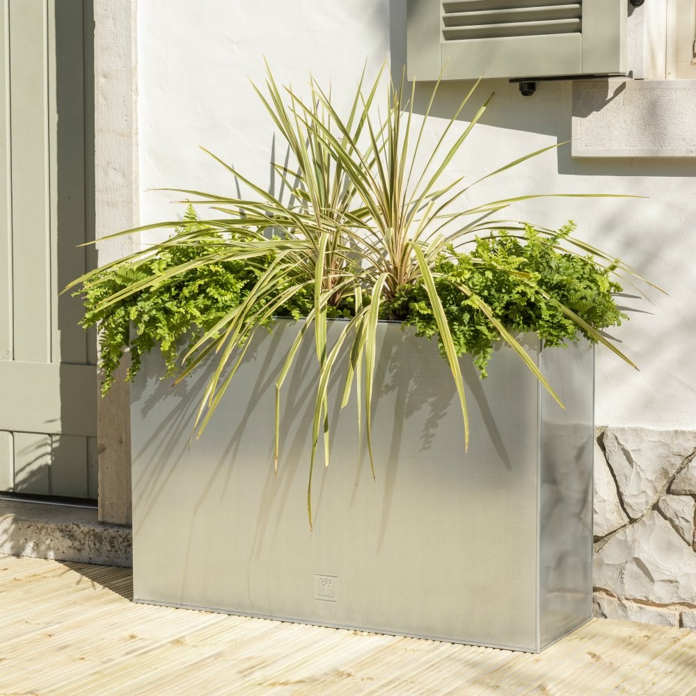 89cm Silver Zinc Tall Trough Planter