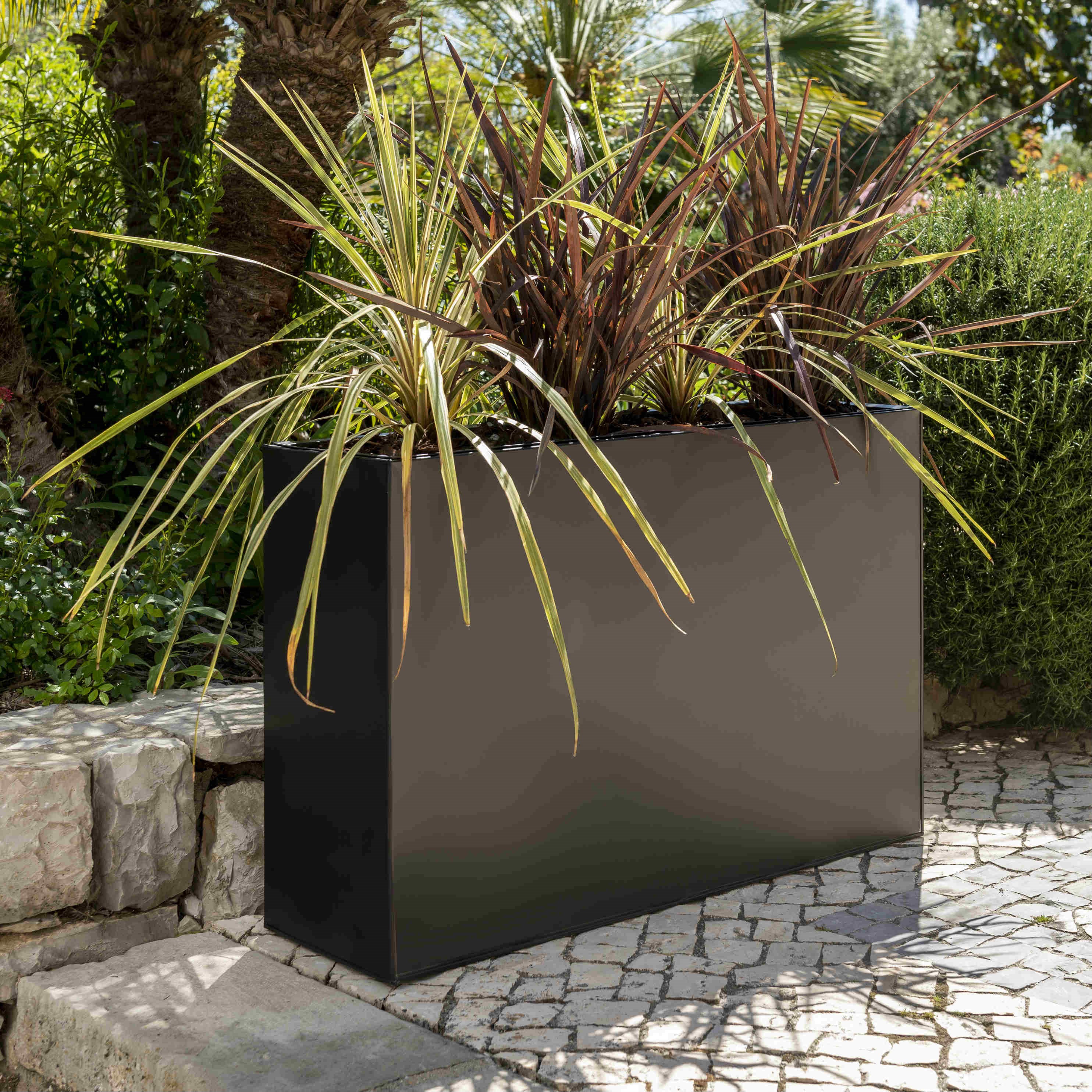 L80cm Black Zinc Tall Trough Planter With Insert - By Primrose™