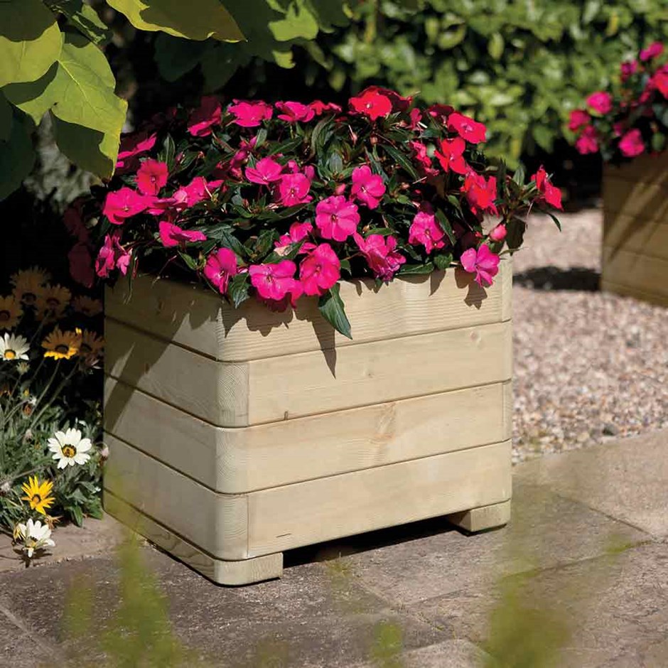 50cm Wooden Marberry Square Planter - by Rowlinson