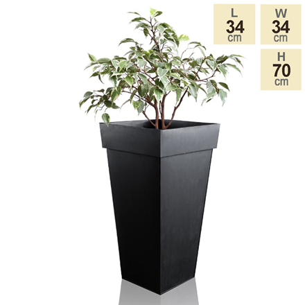 H70cm Black Zinc Tall Flared Square Planter - By Primrose™