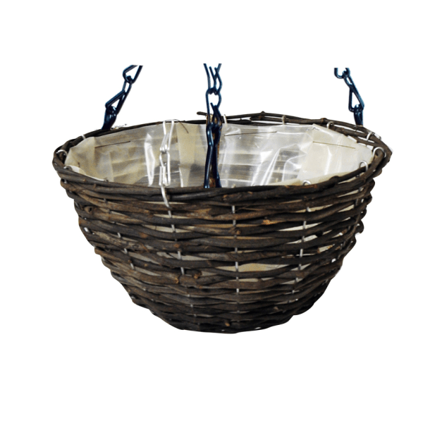 35cm Dark Rattan Hanging Basket Planter
