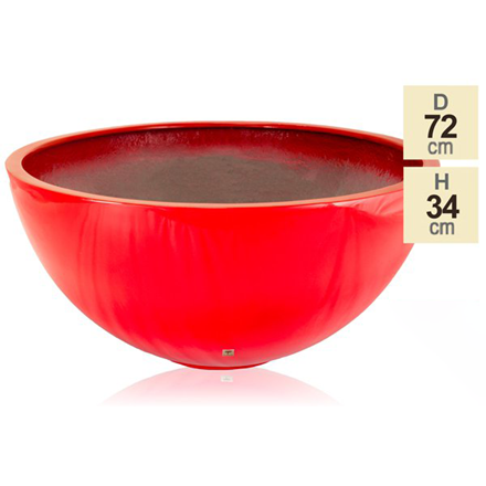 72cm Fibreglass Red High Gloss Low Bowl Planter - By Primrose®