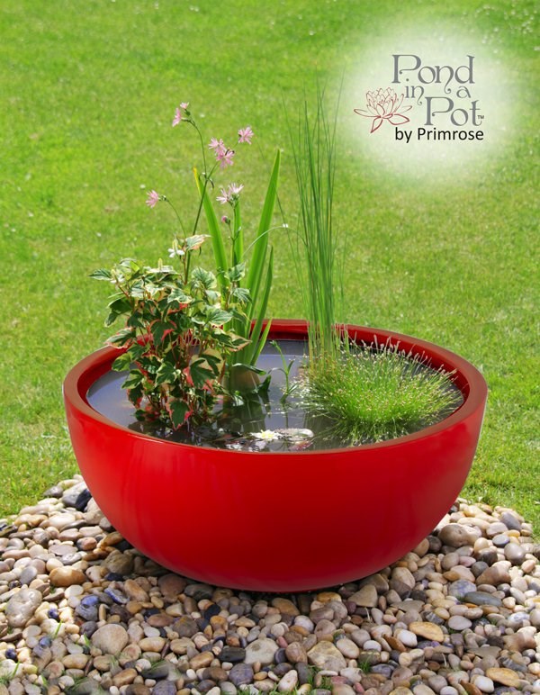 72cm Fibreglass Red High Gloss Low Bowl Planter - By Primrose®