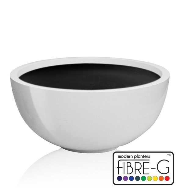 White Gloss Fibreglass Low Bowl Planter
