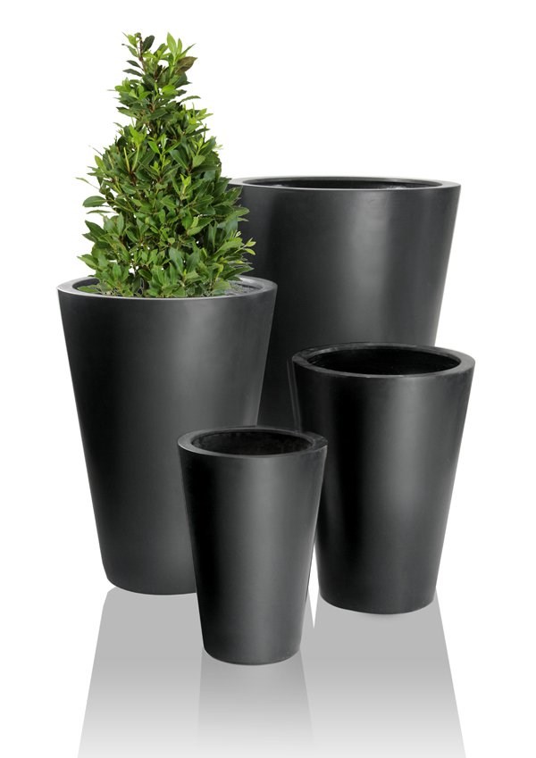 69cm Polystone Black Calgary Tall Planters - Set of 2