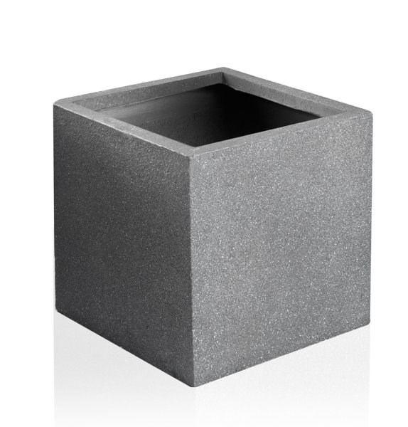 50cm Fibrecotta Kadamus Cube Planter in Dark Grey Meteor Texture