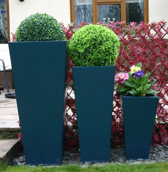 H90cm Zinc Galvanised Teal Flared Square Planter - By Primrose™
