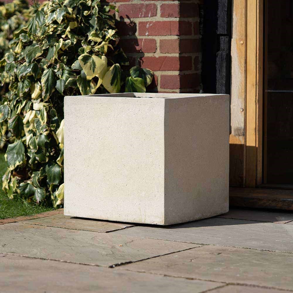 40cm Fiberstone Cube Planter in Cream