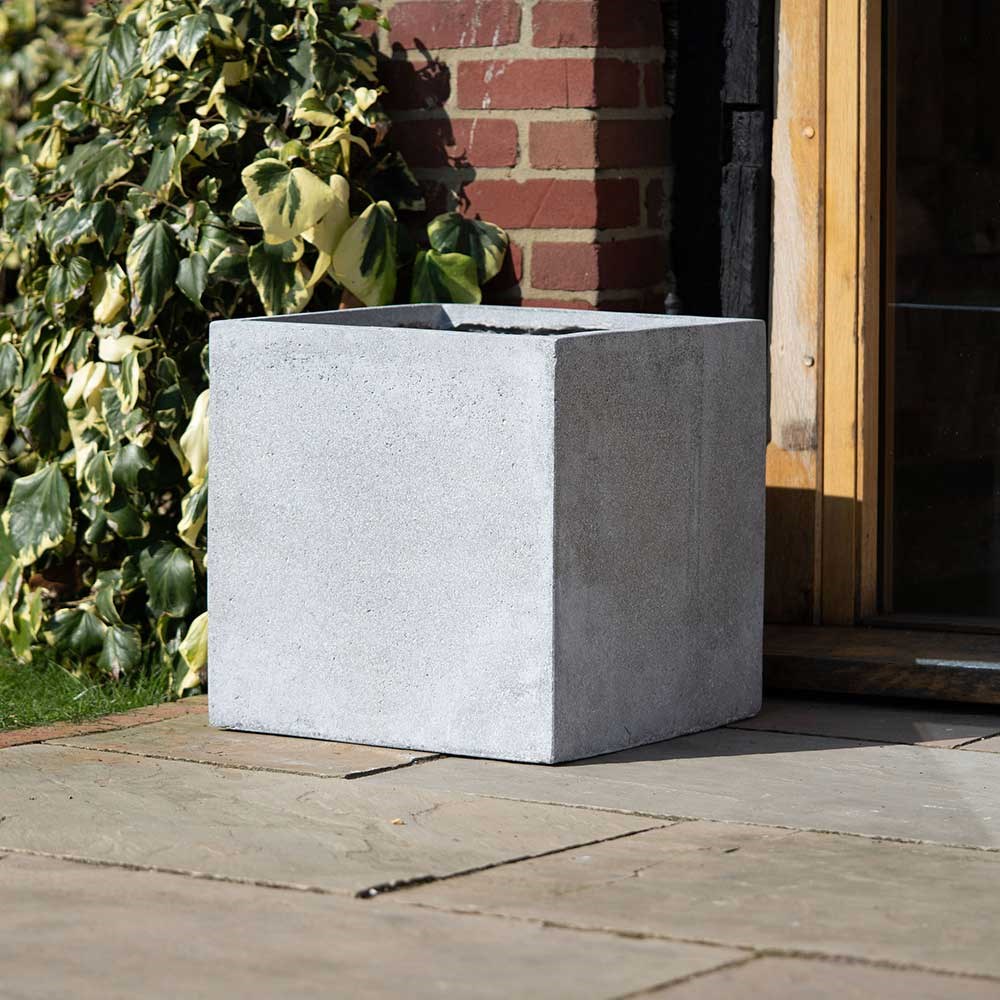 50cm Cement Effect Fibrestone Cube Planter