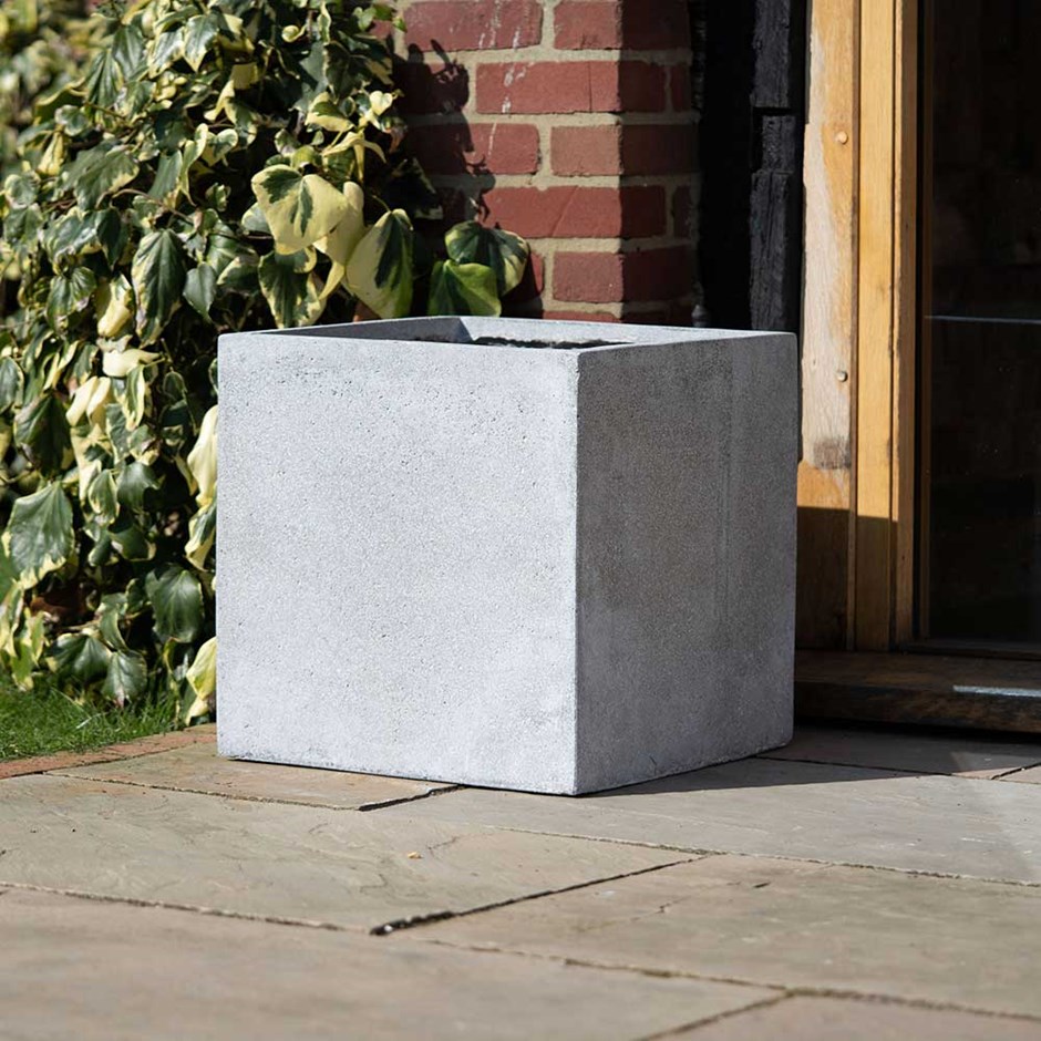 50cm Fiberstone Cube Planter in Grey