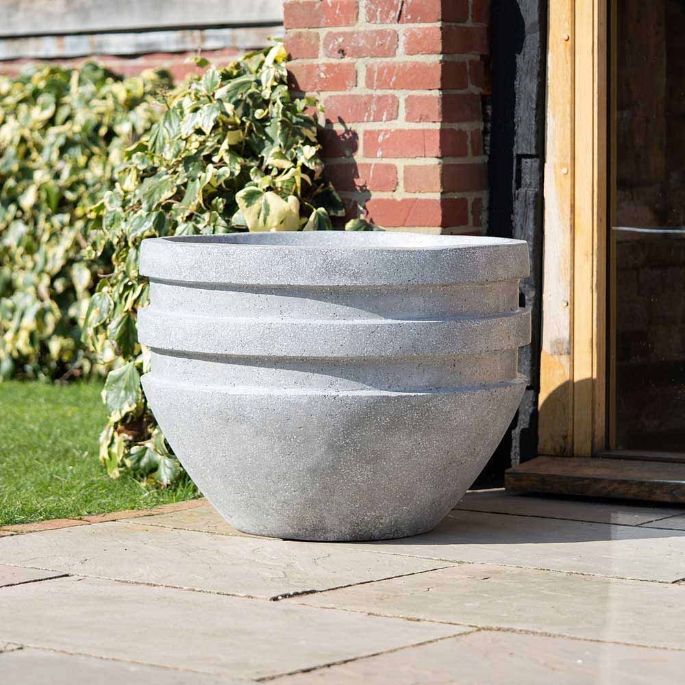80cm Fiberstone Round Double Rimmed Planter in Grey