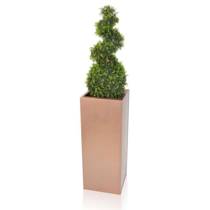 H75cm Zinc Galvanised Tall Copper Cube Planter With Insert - By Primrose™