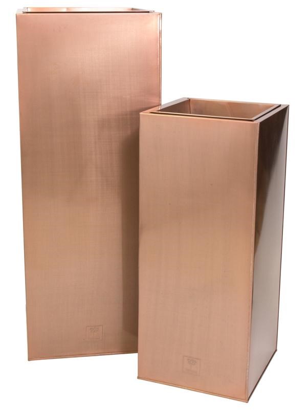 H50cm Zinc Galvanised Tall Cube Planters in Copper - By Primrose™