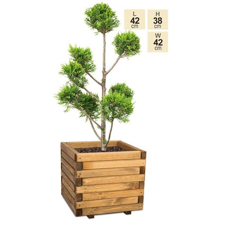 42cm Small Wooden Pine Raised Cube Planter