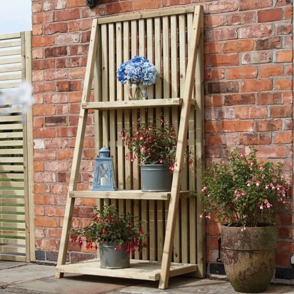 H1.80m (5ft 11in) Tiered Wooden Outdoor Plant Ladder by Rowlinson®