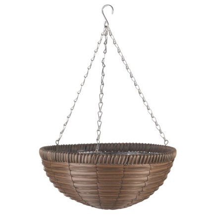 36cm Faux Rattan Chestnut Brown Hanging Basket Planter - by Smart Garden