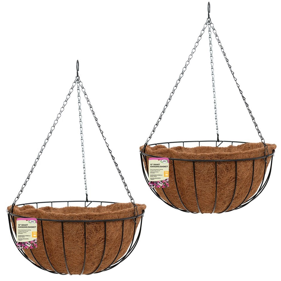 Set of Two 30cm Pre-Lined Metal Hanging Basket Planters by Smart Garden