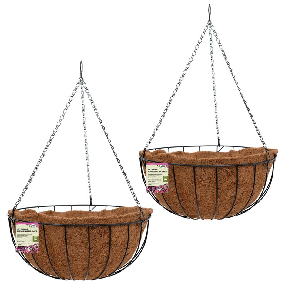 Set of Two 40cm Pre-Lined Metal Hanging Basket Planters by Smart Garden
