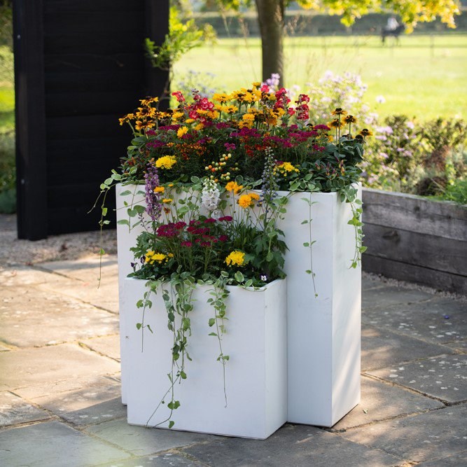 White Fibrecotta Tall Trough Planter With Insert