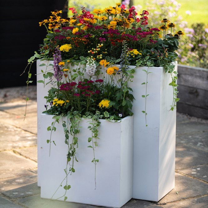 White Fibrecotta Tall Trough Planter With Insert