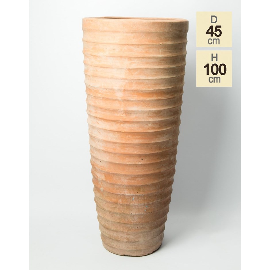 100cm Ribbed Terracotta Tall Round Planter