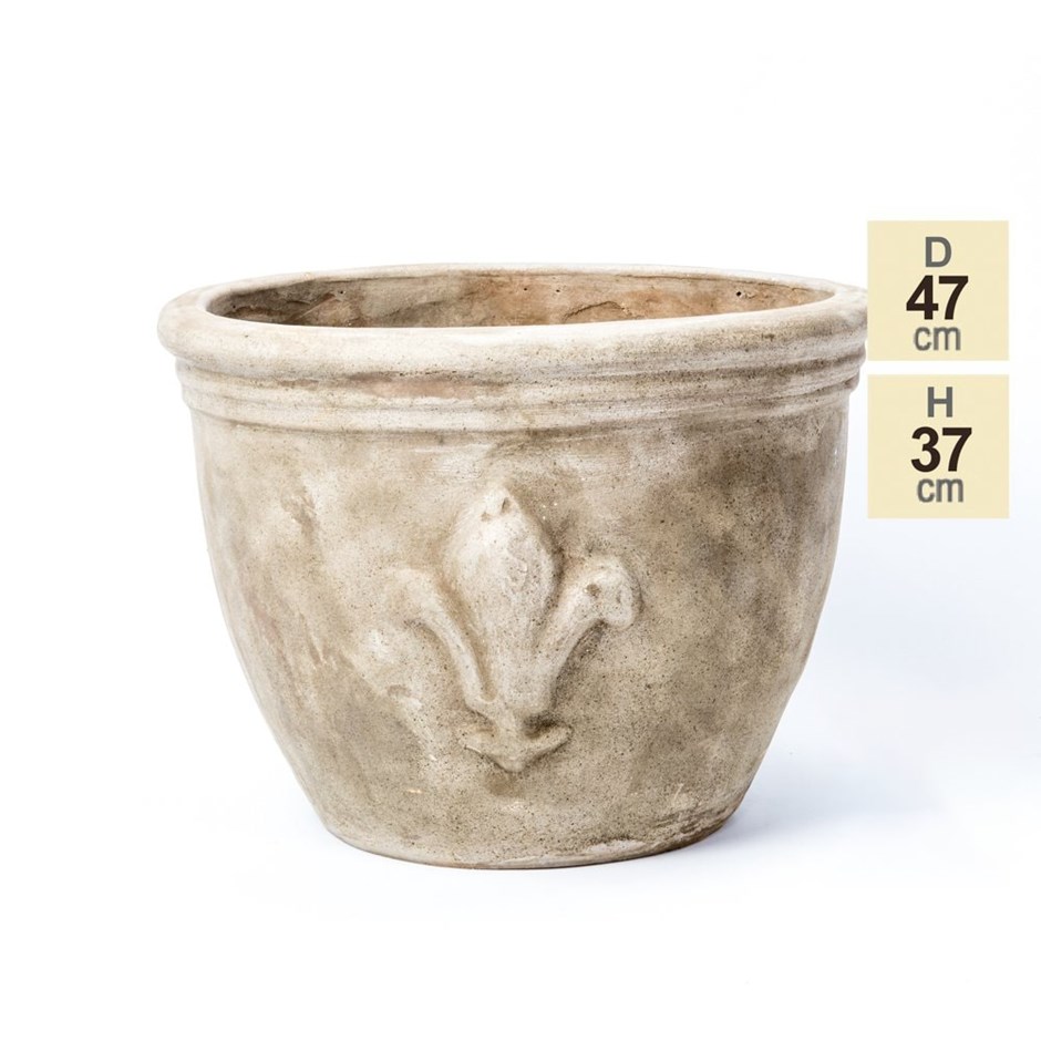Stone Terracotta Fleur De Lis Round Planter