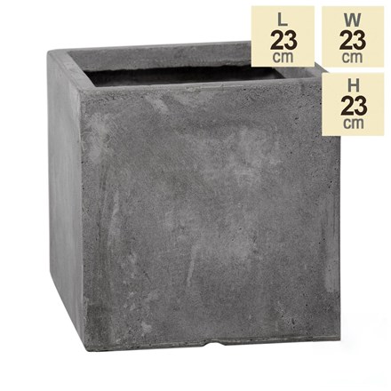 23cm Fibrecotta Small Cement Finish Cube Pot