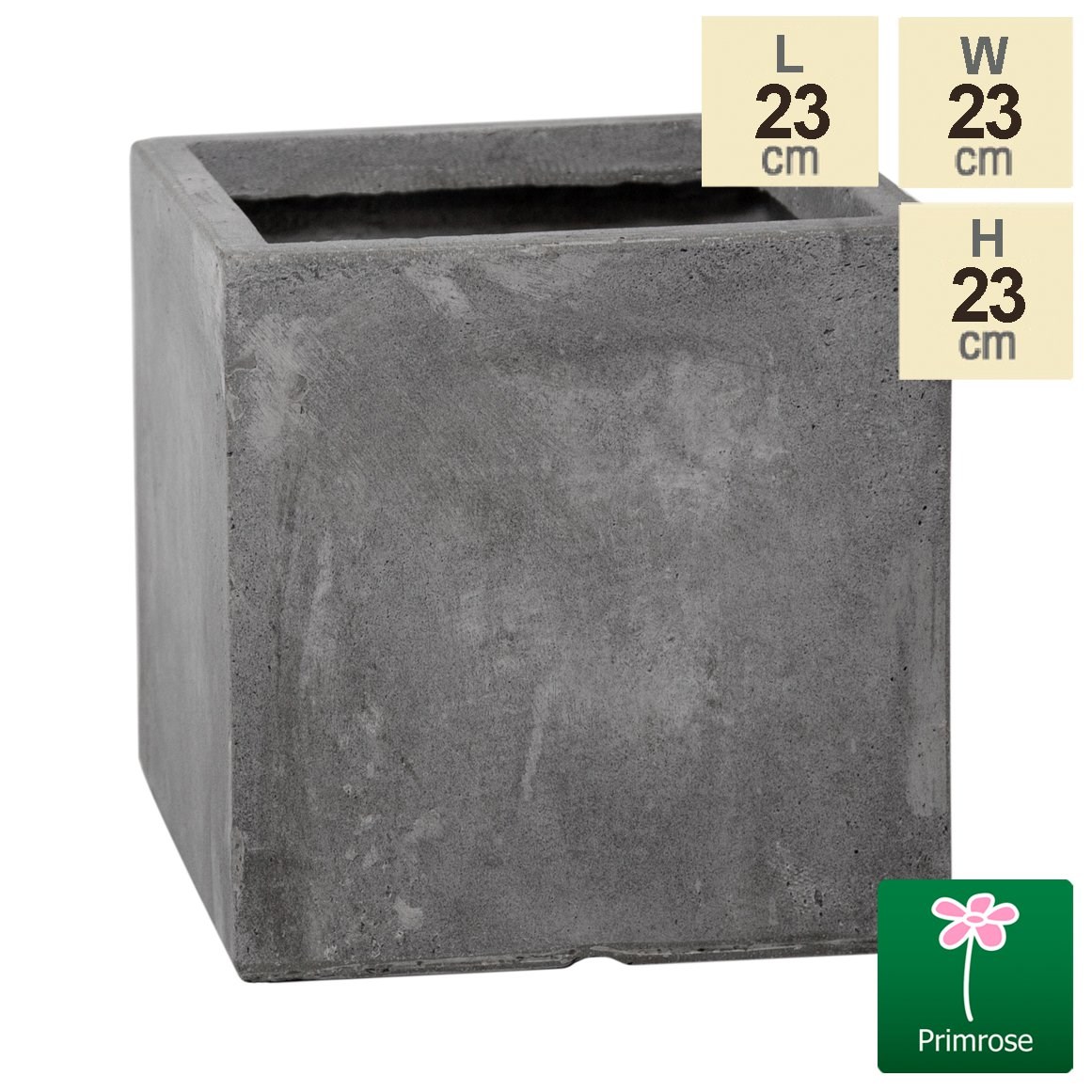 23cm Fibrecotta Small Cement Finish Cube Pot