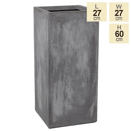 60cm Fibrecotta Cement Finish Tall Cube Planter