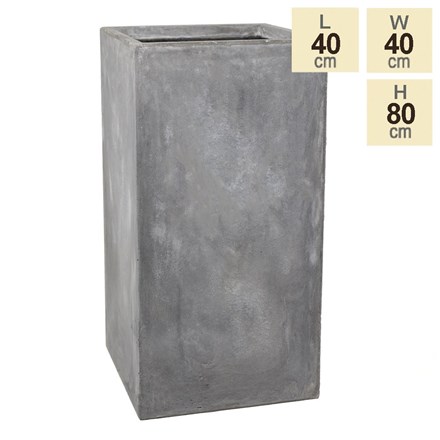 80cm Fibrecotta Cement Finish Tall Cube Planter